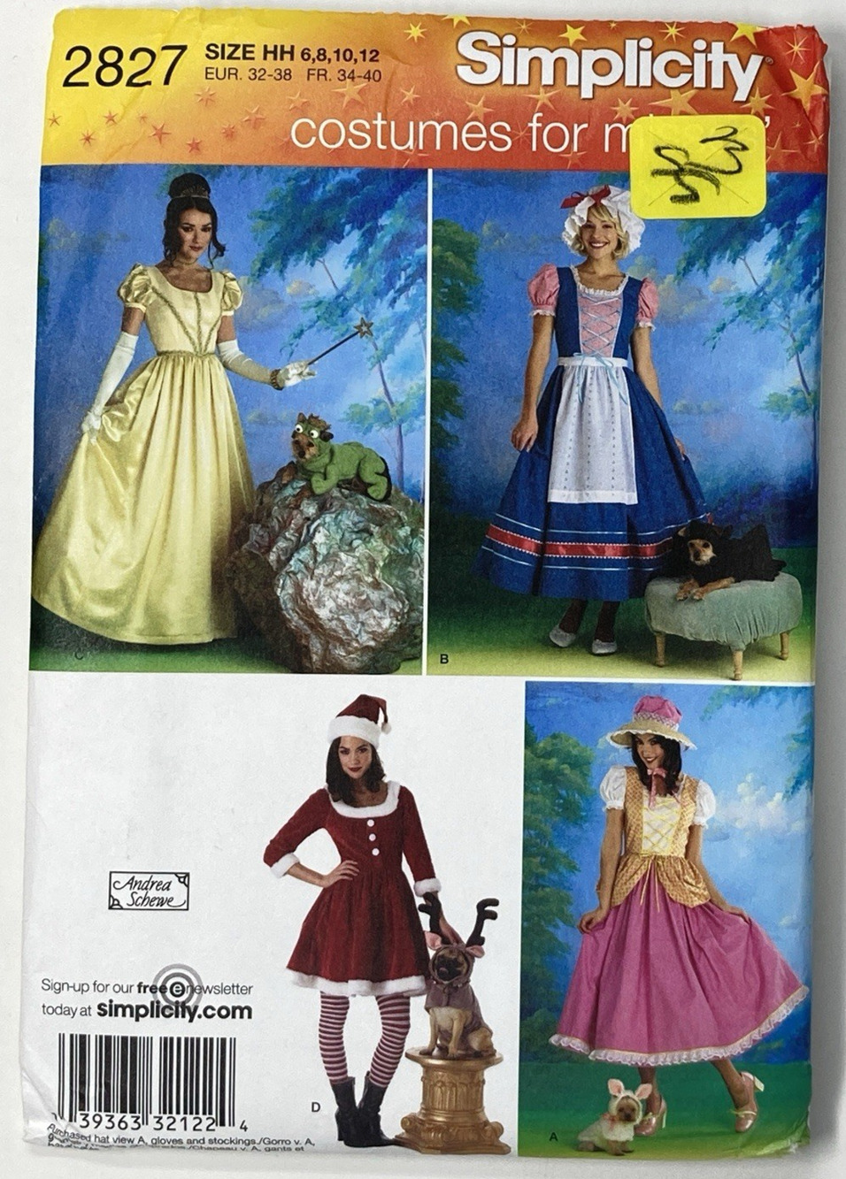 Simplicity 2827 Misses & Dog Storybook Pattern Sz 6-12 Uncut Halloween Christmas